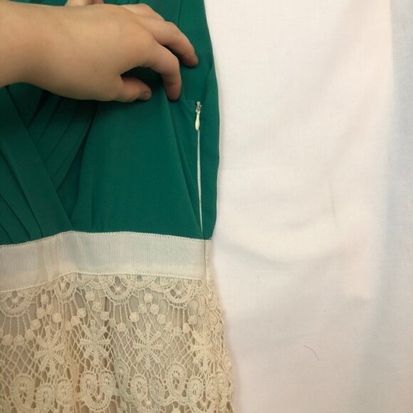 DOUBLE ZERO Green Cream Ivory Floral Lace Sleeveless Party Dress JUNIORS Small S - Picture 5 of 7